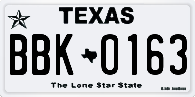 TX license plate BBK0163