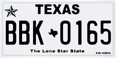 TX license plate BBK0165