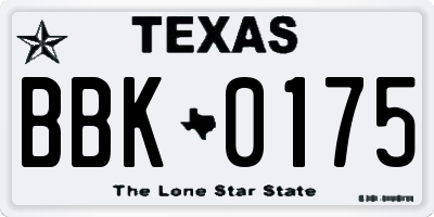 TX license plate BBK0175
