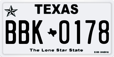 TX license plate BBK0178