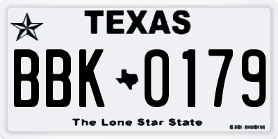 TX license plate BBK0179