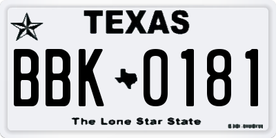 TX license plate BBK0181