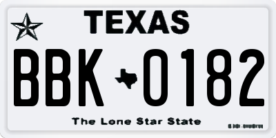 TX license plate BBK0182