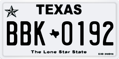 TX license plate BBK0192