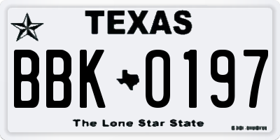 TX license plate BBK0197