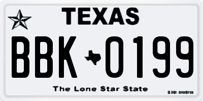 TX license plate BBK0199