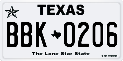 TX license plate BBK0206