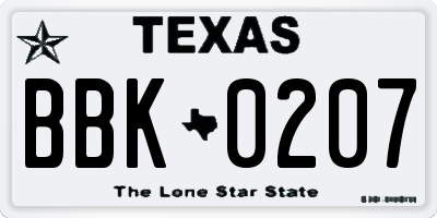 TX license plate BBK0207