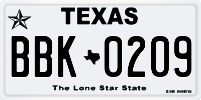 TX license plate BBK0209