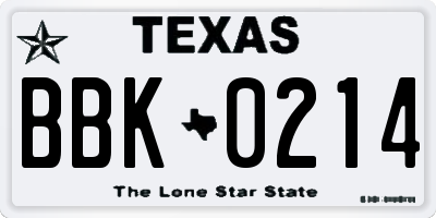 TX license plate BBK0214