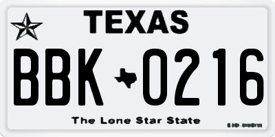 TX license plate BBK0216