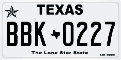 TX license plate BBK0227