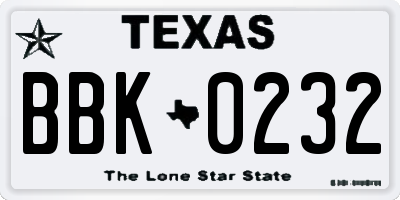 TX license plate BBK0232