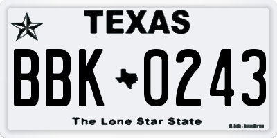 TX license plate BBK0243