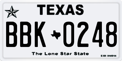TX license plate BBK0248