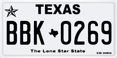 TX license plate BBK0269