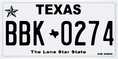 TX license plate BBK0274