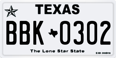 TX license plate BBK0302