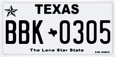 TX license plate BBK0305