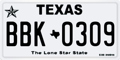 TX license plate BBK0309