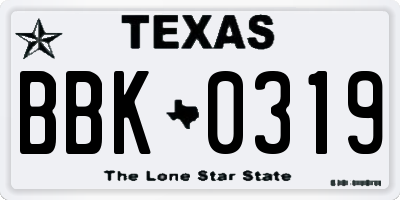 TX license plate BBK0319