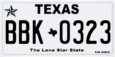 TX license plate BBK0323