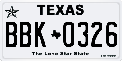 TX license plate BBK0326