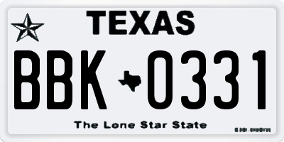TX license plate BBK0331