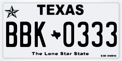 TX license plate BBK0333