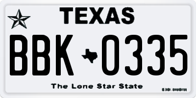 TX license plate BBK0335