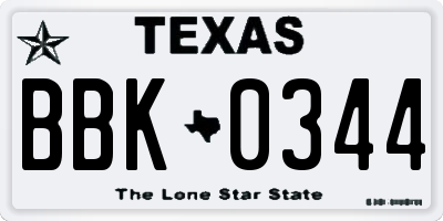 TX license plate BBK0344