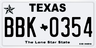 TX license plate BBK0354