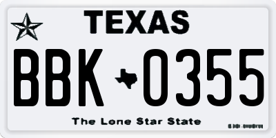 TX license plate BBK0355