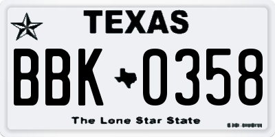 TX license plate BBK0358