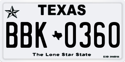 TX license plate BBK0360