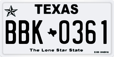 TX license plate BBK0361