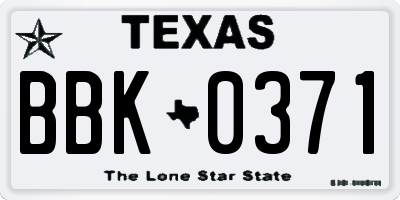 TX license plate BBK0371