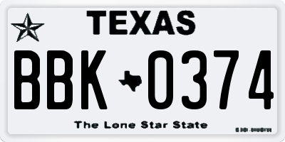 TX license plate BBK0374