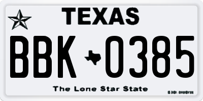 TX license plate BBK0385