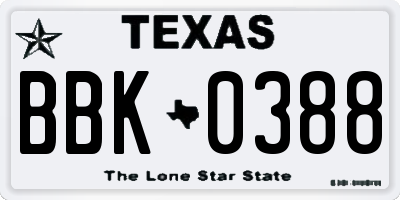 TX license plate BBK0388