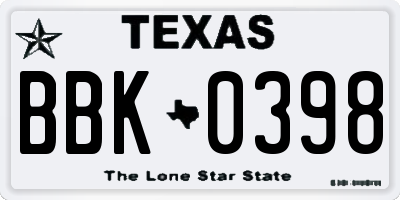TX license plate BBK0398