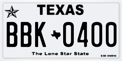 TX license plate BBK0400