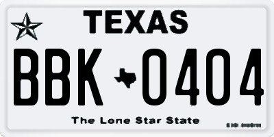 TX license plate BBK0404