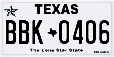 TX license plate BBK0406