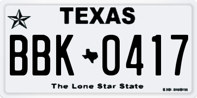 TX license plate BBK0417
