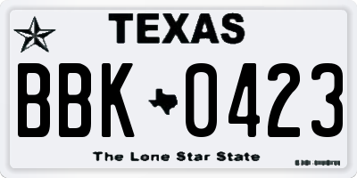 TX license plate BBK0423