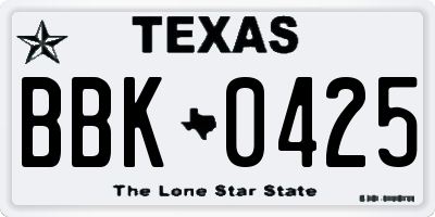 TX license plate BBK0425