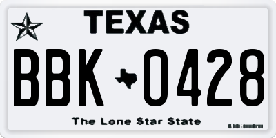 TX license plate BBK0428