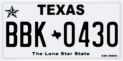 TX license plate BBK0430