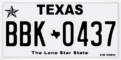 TX license plate BBK0437
